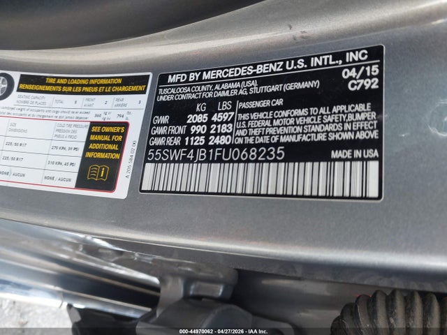 2015 Mercedes-benz C 300 მანქანა იყიდება აუქციონზე, vin: 55SWF4JB1FU068235, აუქციონის ნომერი: 44970062