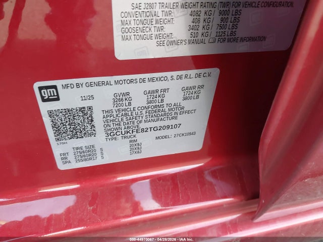 Продажа на аукционе авто 2026 Chevrolet Silverado 1500 4wd  Short Bed Lt Trail Boss, vin: 3GCUKFE82TG209107, номер лота: 44970067