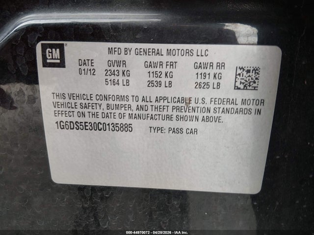 2012 Cadillac Cts Premium მანქანა იყიდება აუქციონზე, vin: 1G6DS5E30C0135885, აუქციონის ნომერი: 44970072