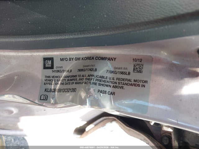 Aukcja sprzedaży 2013 Chevrolet Spark Ls Auto, vin: KL8CB6S91DC521280, numer aukcji: 44970081