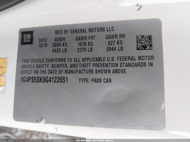 Aukcja sprzedaży 2016 Buick Verano Leather Group, vin: 1G4PS5SK9G4122651, numer aukcji: 44970084