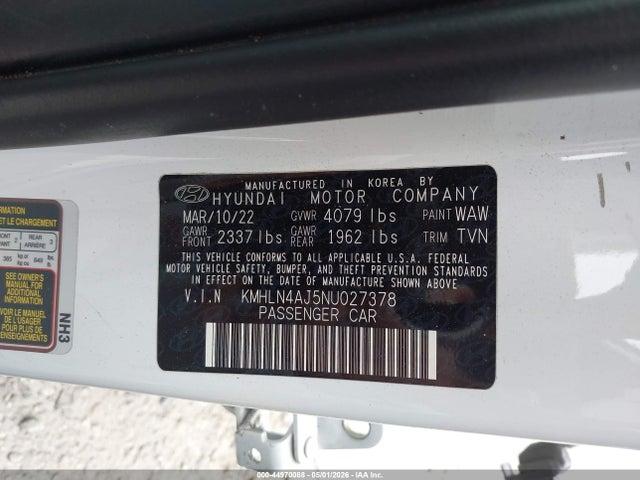 Aukcja sprzedaży 2022 Hyundai Elantra Hybrid Limited, vin: KMHLN4AJ5NU027378, numer aukcji: 44970088