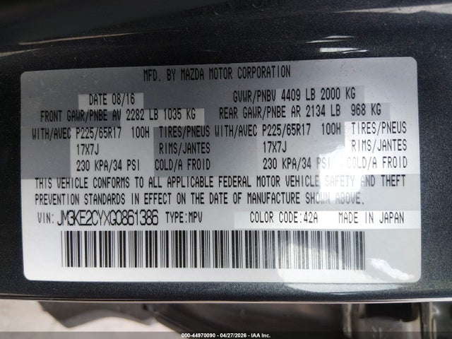 Aukcja sprzedaży 2016 Mazda Cx-5 Touring, vin: JM3KE2CYXG0861386, numer aukcji: 44970090