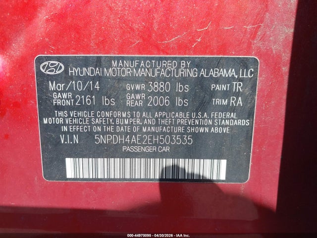 Продаж на аукціоні авто 2014 Hyundai Elantra Se, vin: 5NPDH4AE2EH503535, номер лоту: 44970095
