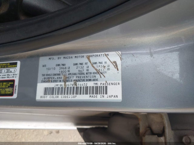 44970109 :رقم المزاد ، JM1BL1UG7B1414452 vin ، 2011 Mazda Mazda3 I Sport مزاد بيع