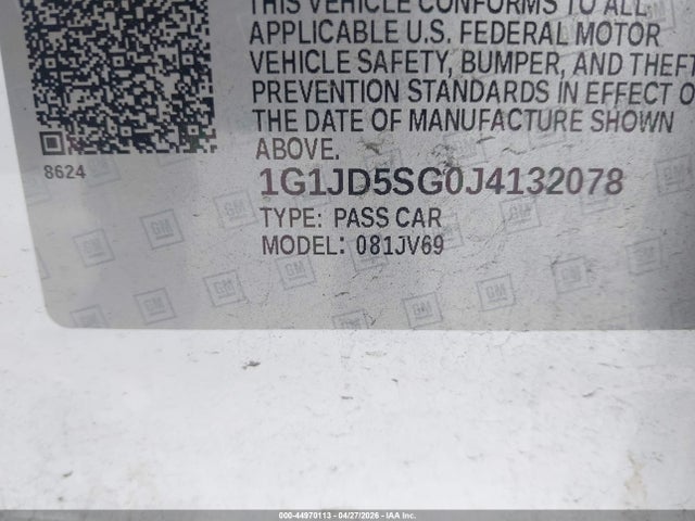 2018 Chevrolet Sonic Lt Auto მანქანა იყიდება აუქციონზე, vin: 1G1JD5SG0J4132078, აუქციონის ნომერი: 44970113