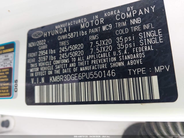 Aukcja sprzedaży 2023 Hyundai Palisade Xrt, vin: KM8R3DGE6PU550146, numer aukcji: 44970125