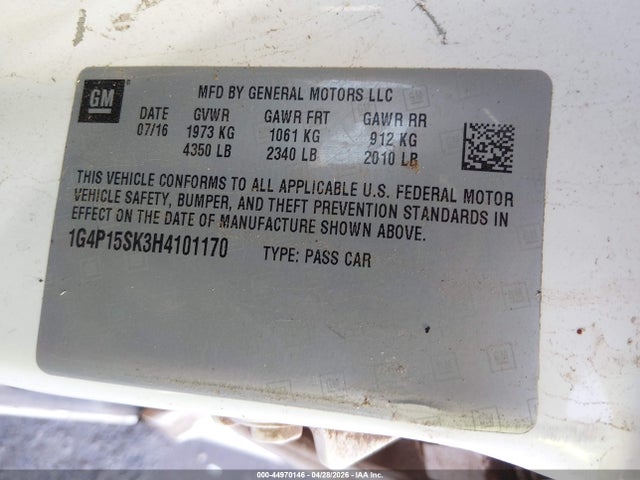 44970146 :رقم المزاد ، 1G4P15SK3H4101170 vin ، 2017 Buick Verano مزاد بيع
