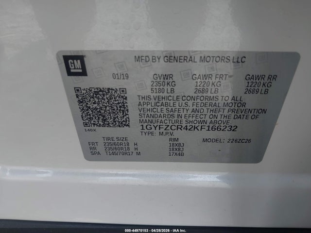 44970153 :رقم المزاد ، 1GYFZCR42KF166232 vin ، 2019 Cadillac Xt4 Premium Luxury مزاد بيع