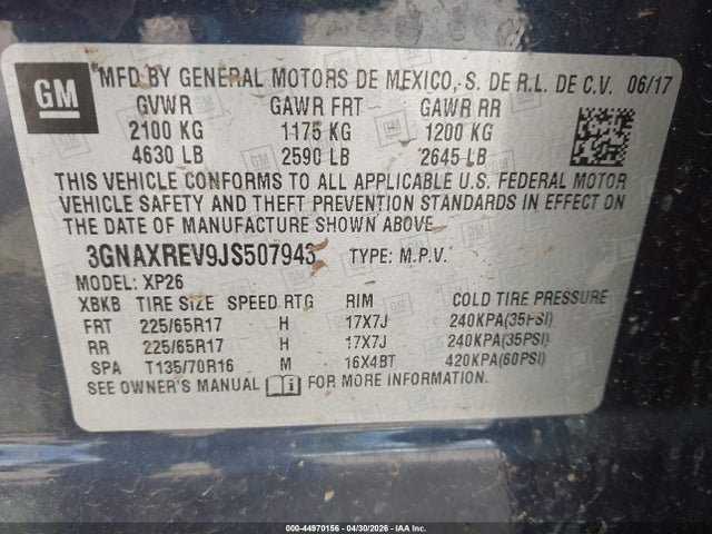 Продажа на аукционе авто 2018 Chevrolet Equinox Ls, vin: 3GNAXREV9JS507943, номер лота: 44970156