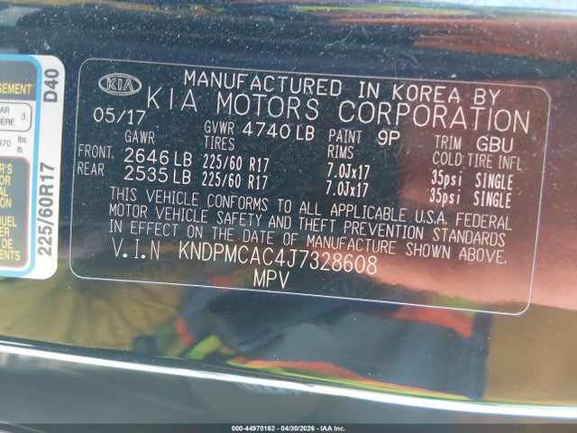 Продажа на аукционе авто 2018 Kia Sportage Lx, vin: KNDPMCAC4J7328608, номер лота: 44970162