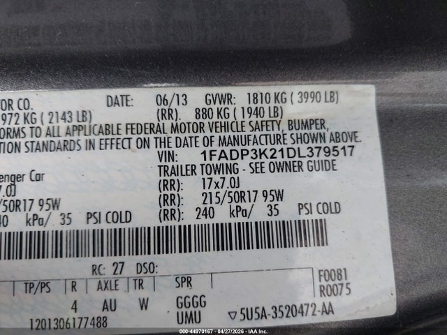 Продаж на аукціоні авто 2013 Ford Focus Se, vin: 1FADP3K21DL379517, номер лоту: 44970167