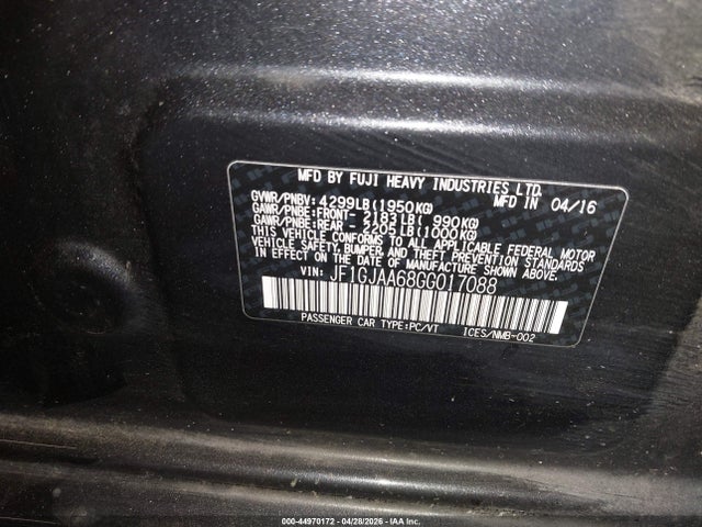 2016 Subaru Impreza 2.0i მანქანა იყიდება აუქციონზე, vin: JF1GJAA68GG017088, აუქციონის ნომერი: 44970172