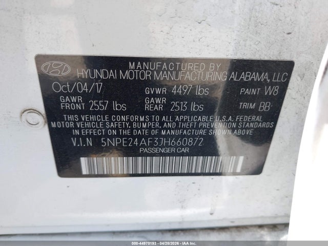 Продаж на аукціоні авто 2018 Hyundai Sonata Se, vin: 5NPE24AF3JH660872, номер лоту: 44970193