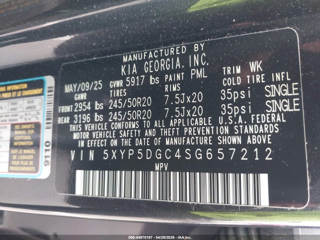 Aukcja sprzedaży 2025 Kia Telluride Sx Prestige X-line, vin: 5XYP5DGC4SG657212, numer aukcji: 44970197
