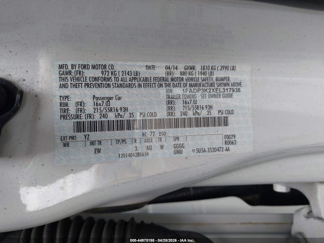Продаж на аукціоні авто 2014 Ford Focus Se, vin: 1FADP3K2XEL317938, номер лоту: 44970198