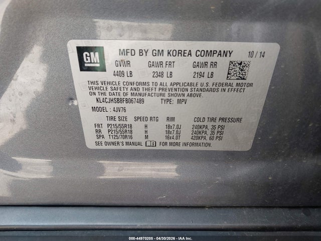 Aukcja sprzedaży 2015 Buick Encore Premium, vin: KL4CJHSB8FB067489, numer aukcji: 44970205