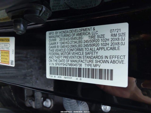 Honda Pilot 2wd Special Edition 2021 5FNYF5H27MB045738 Image 9