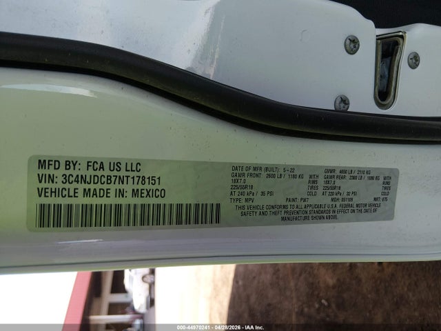Продаж на аукціоні авто 2022 Jeep Compass Limited 4x4, vin: 3C4NJDCB7NT178151, номер лоту: 44970241