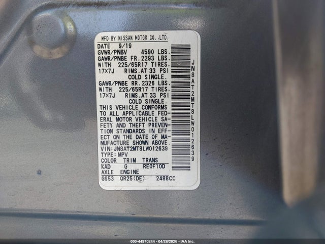 Aukcja sprzedaży 2020 Nissan Rogue S Fwd, vin: JN8AT2MT8LW012639, numer aukcji: 44970244