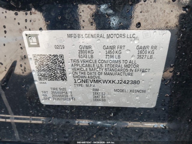 1GNEVMKWXKJ242380 Chevrolet Traverse 2fl