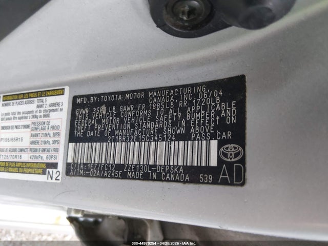 Продаж на аукціоні авто 2005 Toyota Corolla S, vin: 2T1BR32E15C345124, номер лоту: 44970254