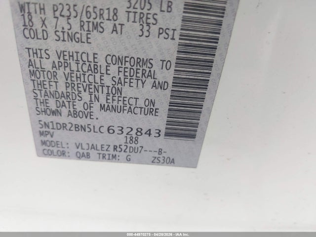 Aukcja sprzedaży 2020 Nissan Pathfinder Sv 2wd, vin: 5N1DR2BN5LC632843, numer aukcji: 44970275