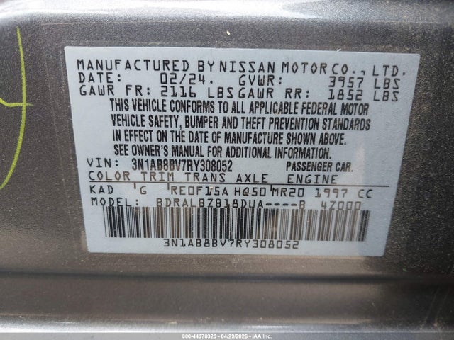 Продажа на аукционе авто 2024 Nissan Sentra S Xtronic Cvt, vin: 3N1AB8BV7RY308052, номер лота: 44970320