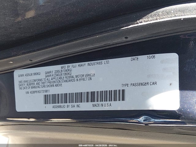 Продаж на аукціоні авто 2007 Subaru Legacy 2.5i, vin: 4S3BP616377319811, номер лоту: 44970325
