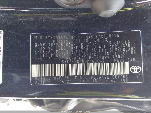 Aukcja sprzedaży 2023 Toyota Corolla Se, vin: 5YFS4MCE0PP166062, numer aukcji: 44970327