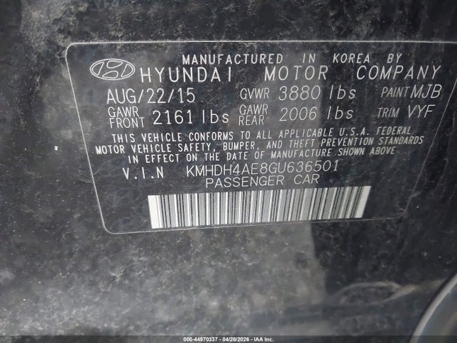 Aukcja sprzedaży 2016 Hyundai Elantra Se, vin: KMHDH4AE8GU636501, numer aukcji: 44970337