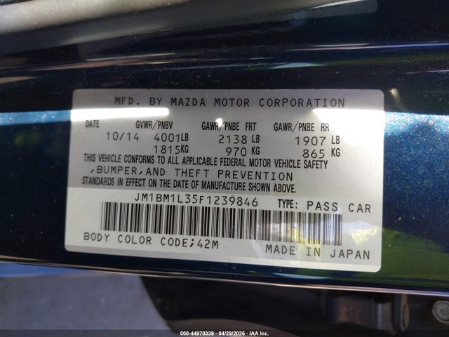 Aukcja sprzedaży 2015 Mazda Mazda3 S Touring, vin: JM1BM1L35F1239846, numer aukcji: 44970339