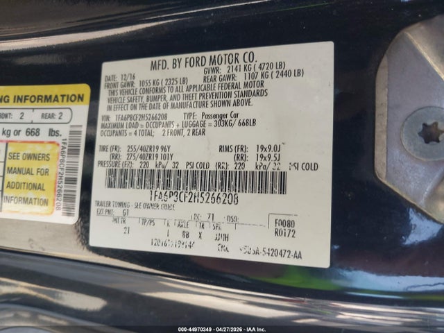 Ford MUSTANG GT 2017 1FA6P8CF2H5266208 Image 9