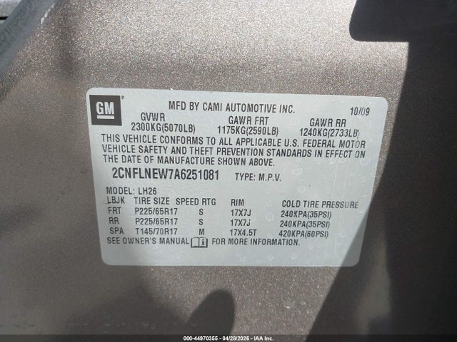 Aukcja sprzedaży 2010 Chevrolet Equinox Lt, vin: 2CNFLNEW7A6251081, numer aukcji: 44970355