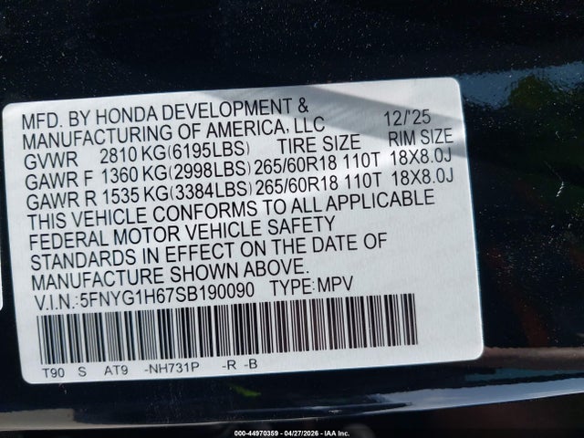 Honda Pilot Trailsport 2025 5FNYG1H67SB190090 Image 9