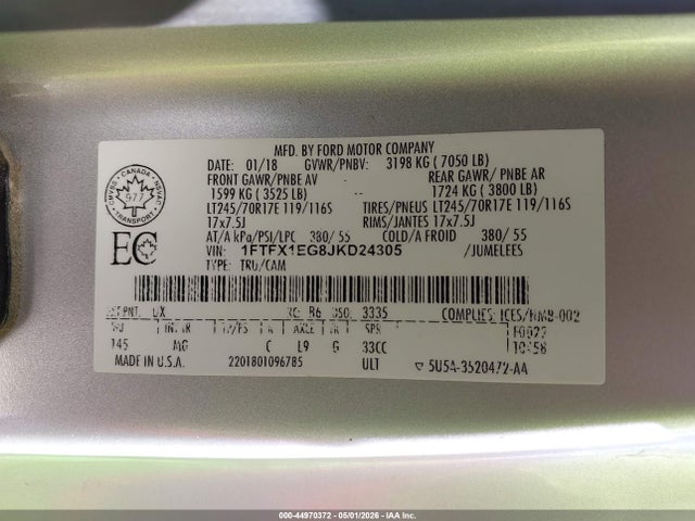 Ford F-150 Xlt 2018 1FTFX1EG8JKD24305 Image 9