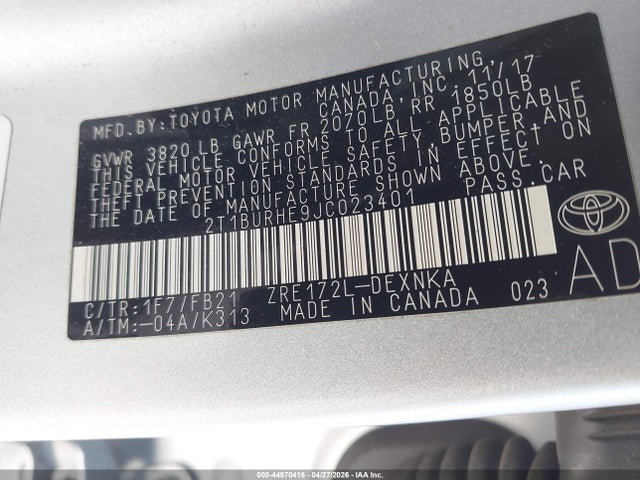 Toyota COROLLA LE 2018 2T1BURHE9JC023401 Image 9