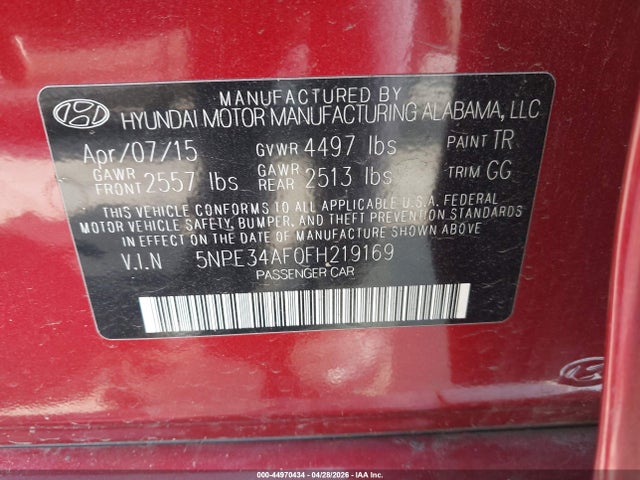 Aukcja sprzedaży 2015 Hyundai Sonata Sport, vin: 5NPE34AF0FH219169, numer aukcji: 44970434