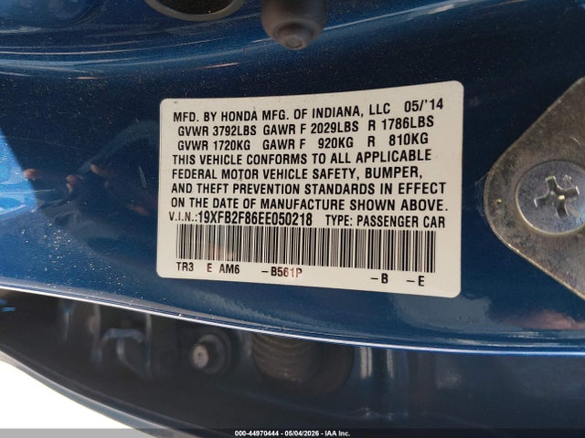 Продаж на аукціоні авто 2014 Honda Civic Ex, vin: 19XFB2F86EE050218, номер лоту: 44970444