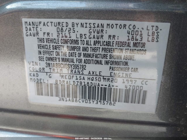 44970462 :رقم المزاد ، 3N1AB8CV0SY395782 vin ، 2025 Nissan Sentra Sv مزاد بيع