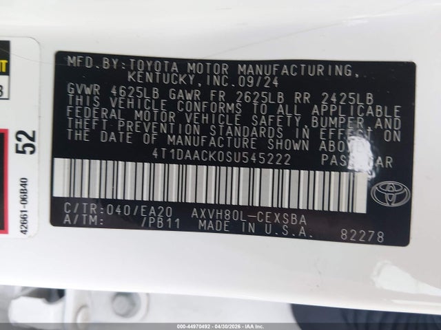 Aukcja sprzedaży 2025 Toyota Camry Se, vin: 4T1DAACK0SU545222, numer aukcji: 44970492