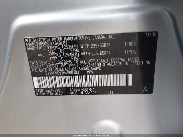 Продажа на аукционе авто 2017 Toyota Rav4 Xle, vin: 2T3RFREV2HW566103, номер лота: 44970498
