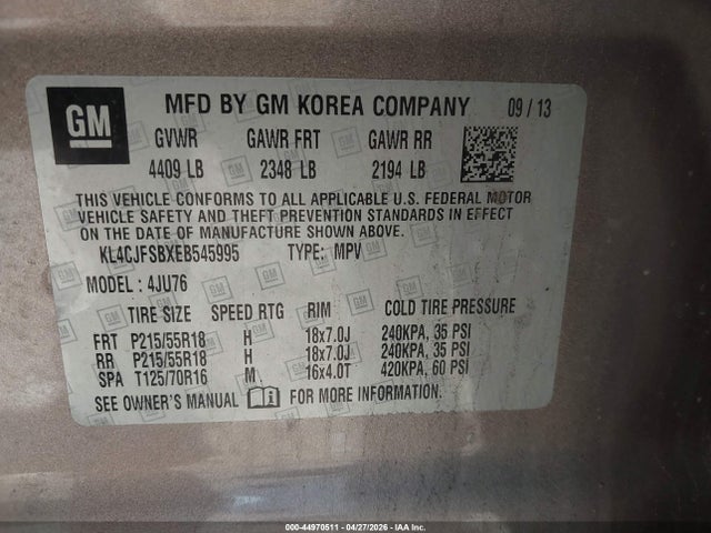 2014 Buick Encore Convenience მანქანა იყიდება აუქციონზე, vin: KL4CJFSBXEB545995, აუქციონის ნომერი: 44970511