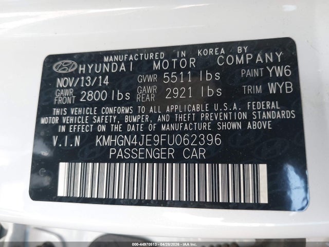 KMHGN4JE9FU062396 Hyundai Genesis 3.8