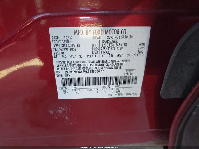 Ford EDGE SPORT 2018 2FMPK4AP9JBB05711 Image 9