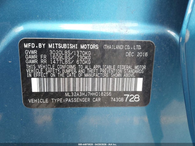 Aukcja sprzedaży 2017 Mitsubishi Mirage Es, vin: ML32A3HJ7HH018256, numer aukcji: 44970528