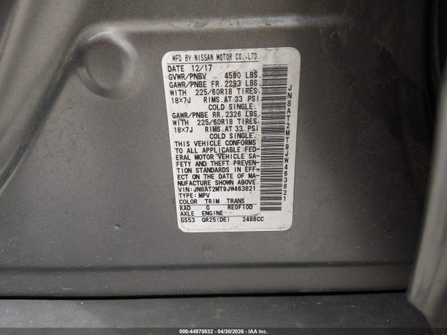 Aukcja sprzedaży 2018 Nissan Rogue Sl, vin: JN8AT2MT9JW463821, numer aukcji: 44970532
