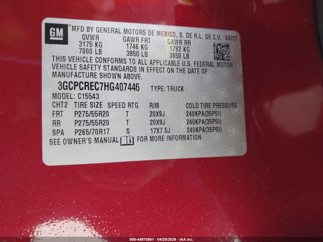 3GCPCREC7HG407446 Chevrolet Silverado 1500 1lt