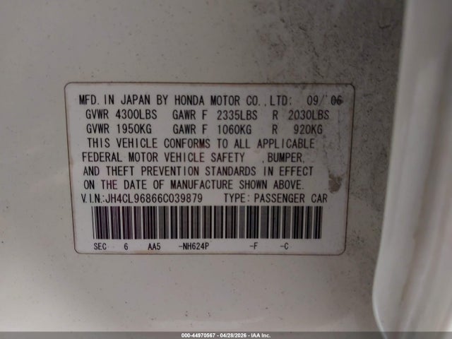 Aukcja sprzedaży 2006 Acura Tsx, vin: JH4CL96866C039879, numer aukcji: 44970567