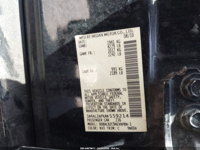 Продажа на аукционе авто 2010 Nissan Altima 2.5 S, vin: 1N4AL2APXAN559214, номер лота: 44970611